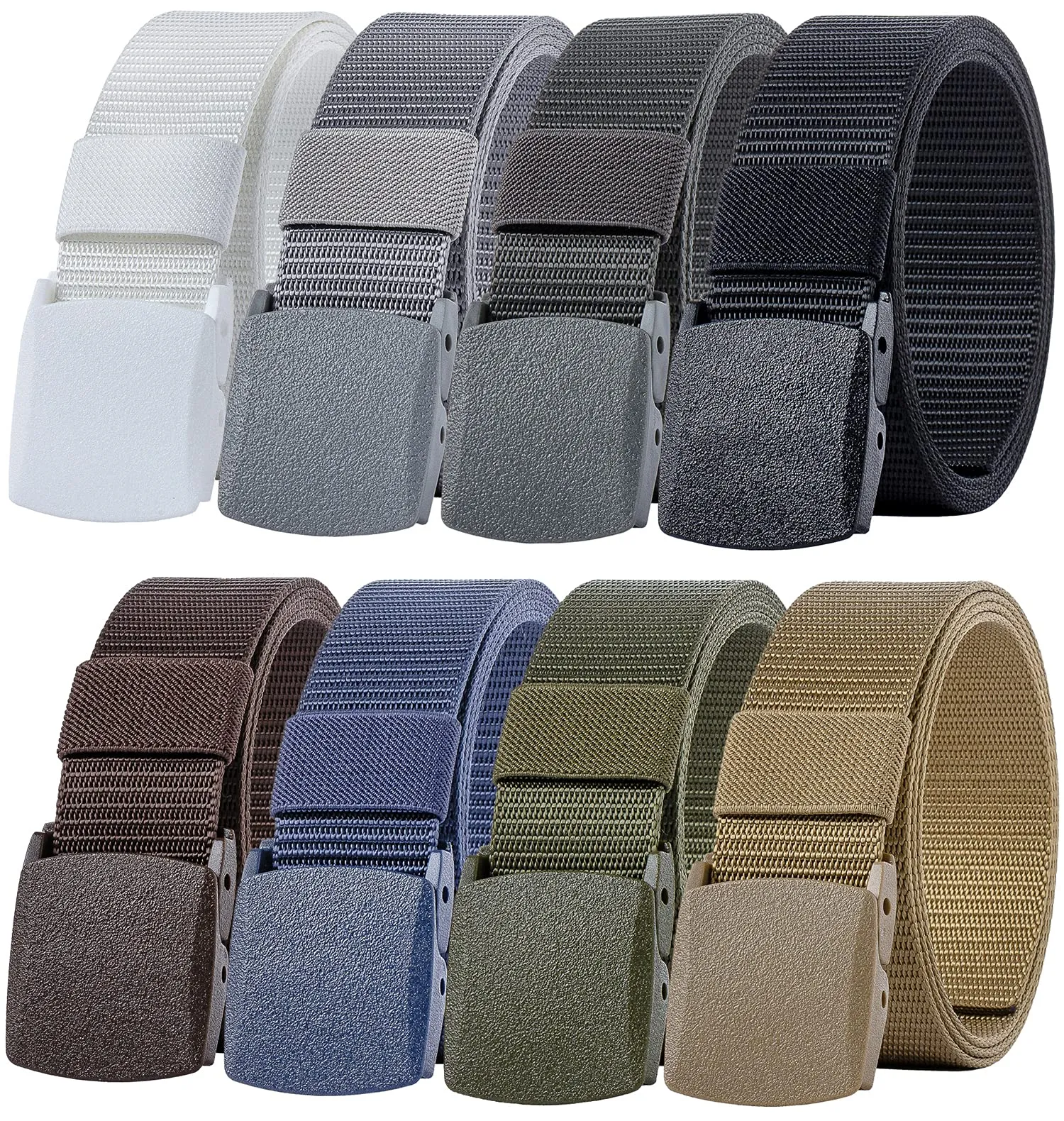 Ginwee 8 Pack Nylon Military Tactical Belt with Plastic Buckle