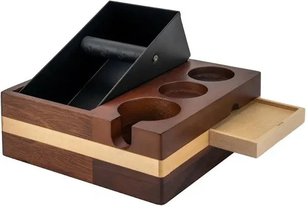 CODOGOY Espresso Knock Box 58mm Coffee Tamping Station With Drawer Compatible with Walnut Base Fit for Storage 51 to 58MM Espresso Tamper -1.5L Coffee Grounds Box