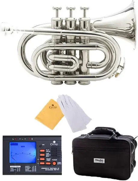 Mendini by Cecilio Mendini MPT Brass Bb Pocket Trumpet + Tuner