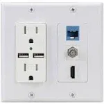 HDMI USB Outlet Charger Wall Plate,2 Power Outlet 15A with Dual 2.1A USB Charger Port,PHIZLI 1 HDMI HDTV + 1 Cat6 RJ45 Ethernet + Coaxial Cable TV F