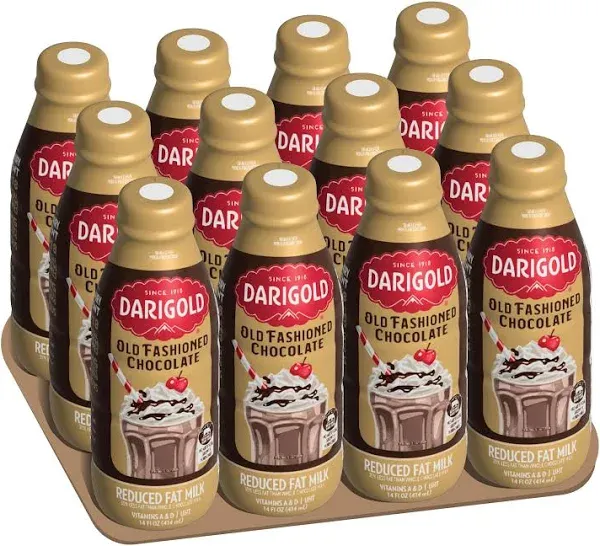 Darigold Chocolate Milk 2 Percent - Reduced Fat Milk, Shelf Stable Milk Bottles Made With 9 Essential Nutrients, rsBT Free - 14 oz, 12 pack (Old Fashioned Chocolate)