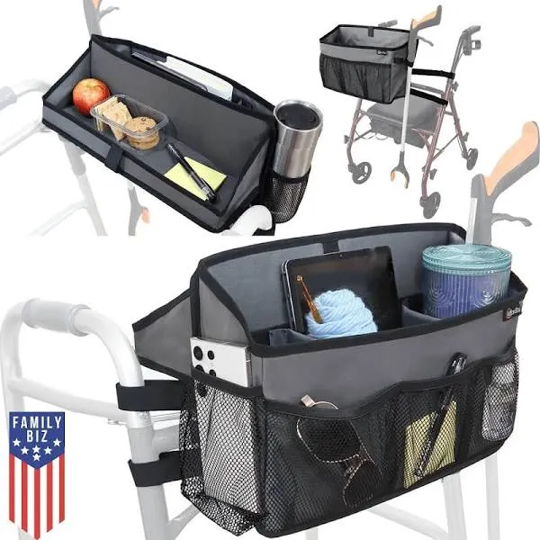 Walker Basket for Folding Walker +Flip-Down Walker Tray +Reacher/ Cane Holder St