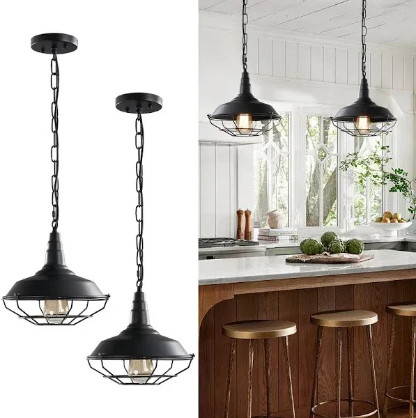 Farmhouse Pendant Light Fixtures, 2 Pack Vintage Industrial Pendant Lighting 