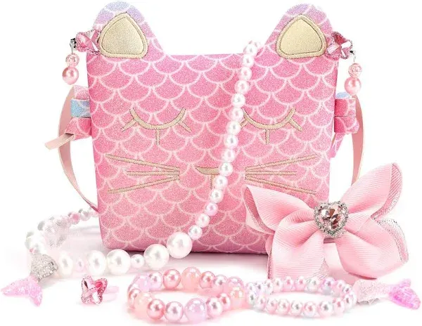 Mibasies Purse For Little Girls Dress Up Jewelry Pretend Play Kids Accessories Mermaid Gifts