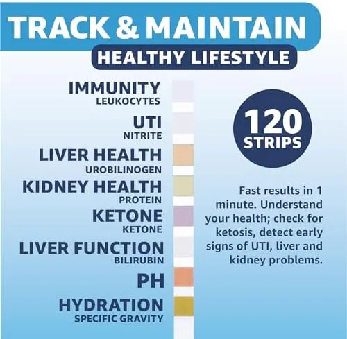 Vaunn Medical 8-in-1 Urine Test Strips and Urinalysis for UTI, Nitrites, Leuckcytes, Ketosis, pH, Protein, 120 CT