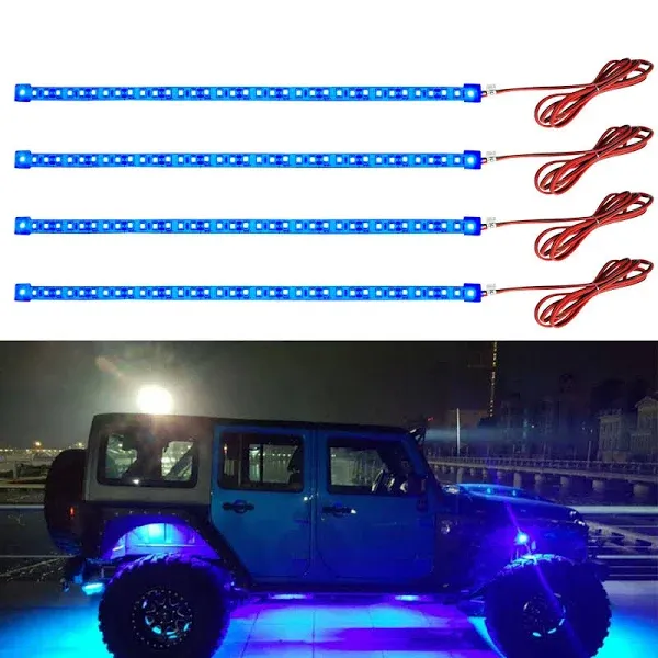 YM E-Bright Blue Led Strip Lights for Cars, 30CM Waterproof Car Underglow Lights Motorcycles Golf Cart Boat Decoration Led Interior Exterior Lights Strip,DC-12V,Pack of 4