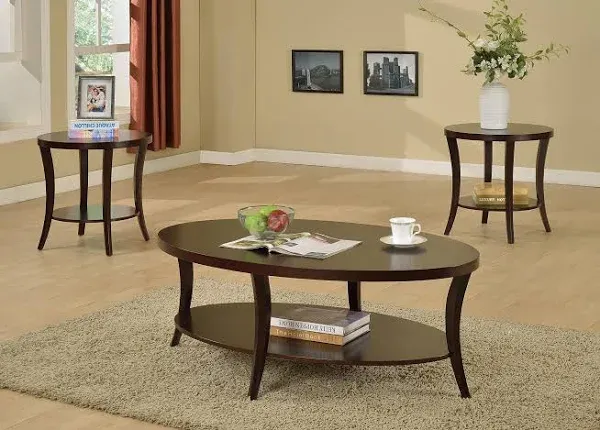 Roundhill Furniture Perth 3-Piece Espresso Oval Coffee Table with End Tables Set