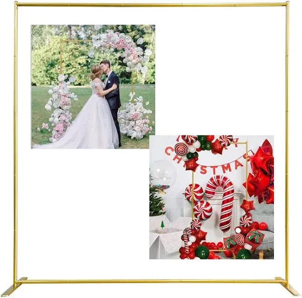 Gold Wedding Arch Backdrop Stand, 6.6FT*6.6FT Square Balloon and Flower Metal Aluminum Frame for Ceremony, Anniversary, Party, Baby Shower Photo Booth Decoration.