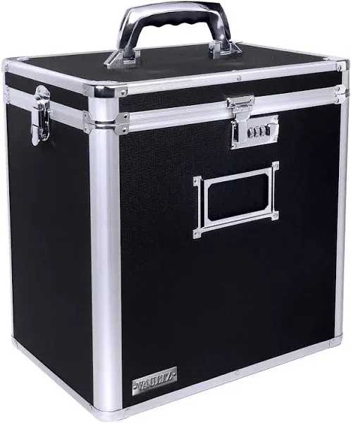 Vaultz VZ00490 Vinyl Record Storage Box with Locking, 14.4 x 13.4 x 9.6&quot; - Black