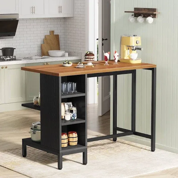 Tribesigns Kitchen Island, Kitchen Shelf Kitchen Bar Table with 5 Open Storage Shelves and Large Worktop