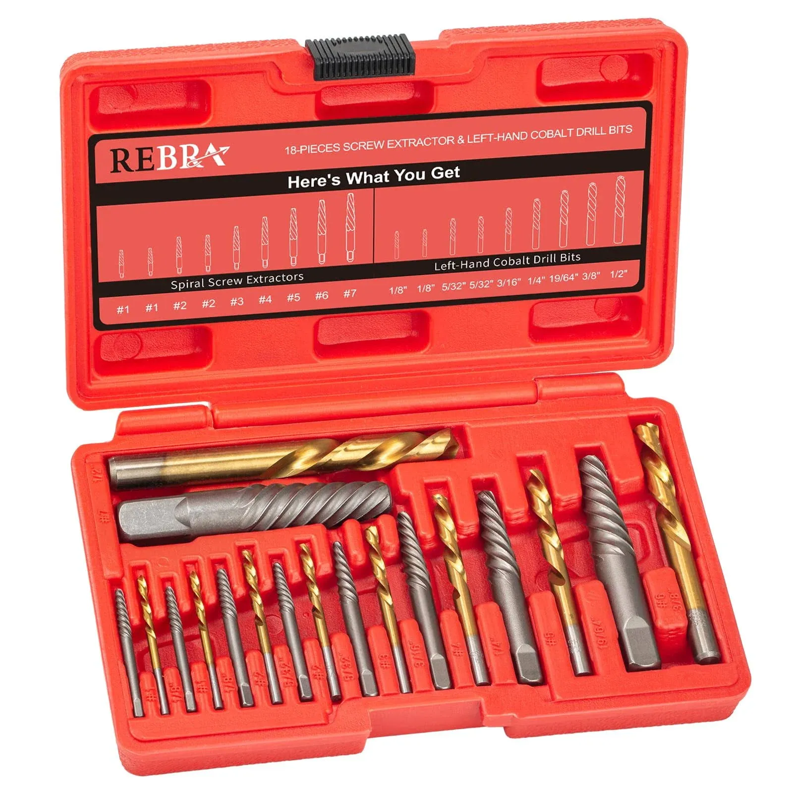 Screw Extractor and Left Hand Drill Bit Set-18 Piece Easy Out Bolt Extractor Kit