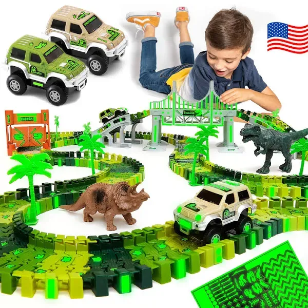 Jitterygit Dinomaniacs Dinos Journey Dinosaur Bendable Flexible 7 Ft Race Tracks