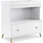 Delta Children Essex Convertible Changing Table with Drawer, Bianca White/Natural