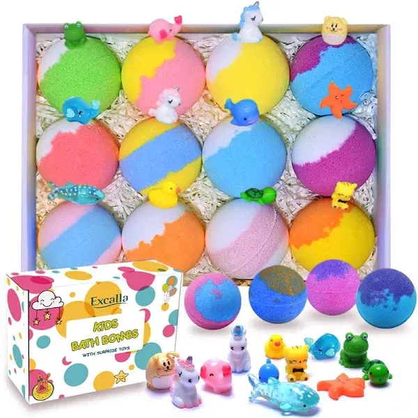 Bath Bombs for Kids with Toys Inside Surprise - 12pack Bubble Bath Fizzies Vegan Essential Oil Spa Bathbombs Fizz Bath Balls Kit for Girls Boys Women Skin Moisturize, Handmade Girl Gift Set, Kid Safe