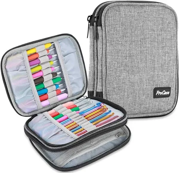 ProCase Crochet Hook Case (up to 6.5 Inches), Travel Organizer Zipper Bag for Various Crochet Hooks, Circular Knitting Needles and Other Accessories (NO Accessories Included)