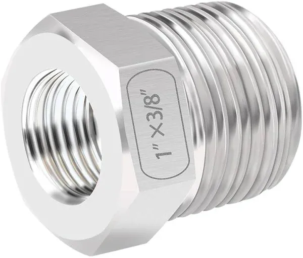 Quickun Stainless Steel Reducer Hex Bushing, 1-1/4" Male NPT to 1" Female NPT, Reducing Bushing Pipe Hose Fitting(Pack of 1)