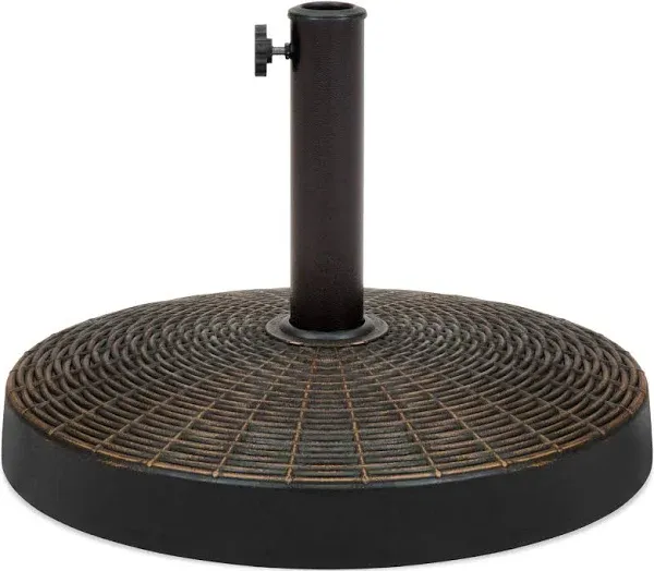 Best Choice Products 55lb Round Wicker Style Resin Patio Umbrella Base Stand w/ 1.75in Hole, Bronze Finish - Black