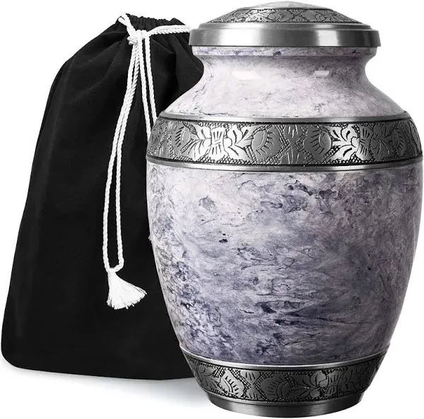 GSM Brands Cremation Urn for Adult Human Ashes - Large Handcrafted Silver 