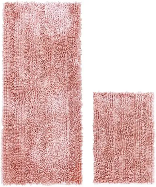 RULLENY Pink Bathroom Runner Rugs, Luxury Butter Chenille Bath Mats Non-Slip Shower Rug Mats, Super Absorbent Washable Bath Rug Sets 2 Pieces,47"x20"+16"x24"