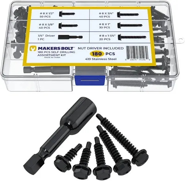 Self Tapping Screws for Metal #8 Assortment Kit Black Oxide Stainless Steel