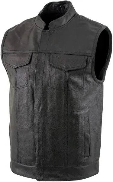 USA Leather 1205 Black Combat Motorcycle Leather Vest with Gun Pocket for Men - Real Genuine Cowhide