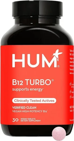 HUM B12 Turbo - Daily Energy, Mood & Hormone Balance, Vegan, Non-GMO - 30 Tablets