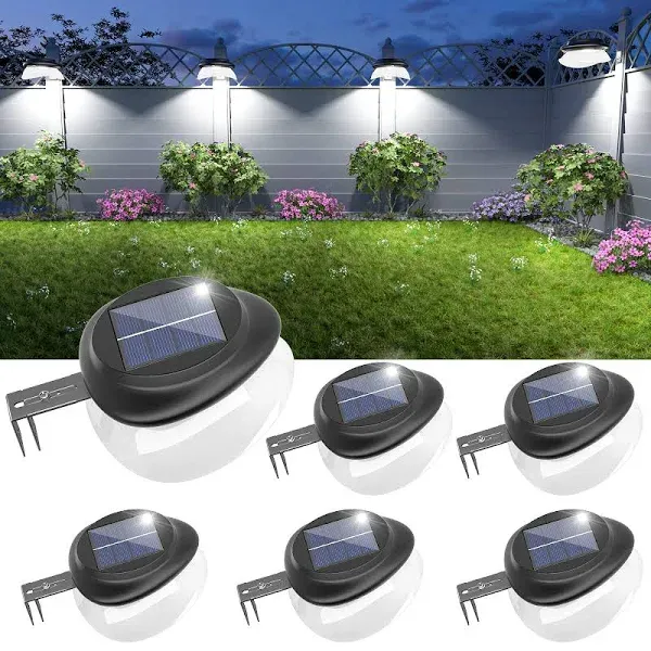 JSOT Solar Fence Lights, Bright Security Outdoor Backyard Lights Waterproof, Patio Decor Sign Lighting for Eaves Deck Pathway Garden Garage Stairs Wall 2 Installations Methods - White Light, 6 Pack