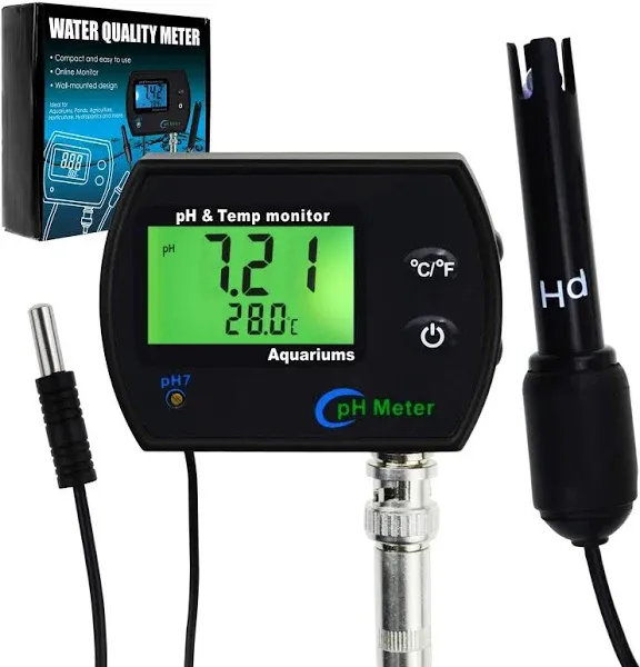 2-in-1 PH & Temperature 0.00~14.00pH degC/ degF Continuous Monitor Meter w/ Backlight Dual Display (OEM Packaging Available)