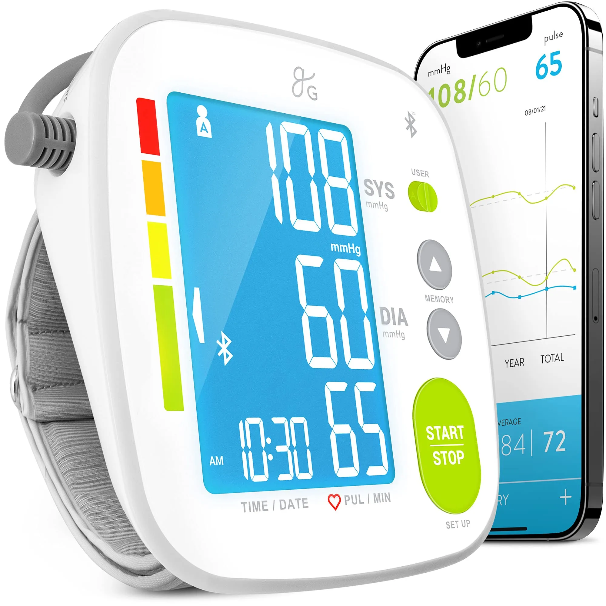 GreaterGoods Bluetooth Full Set Blood Pressure Monitor Cuff and Kit