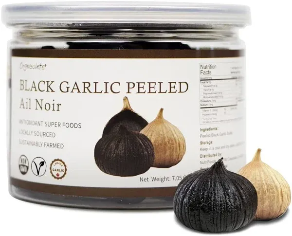 Orgnisulmte Canada Peeled Black Garlic Fermented for 90 Days Peeled Multiple Clove Super Foods Healthy Snack Ready to Eat 7.05 oz