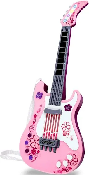 M SANMERSEN Kids Guitar for Girls Music Toys Guitar for Kids Toddler Electric Guitar with Strap Kids Pink Guitar Musical Instrument Toys for 3 4 5 Year Old Girls Gifts