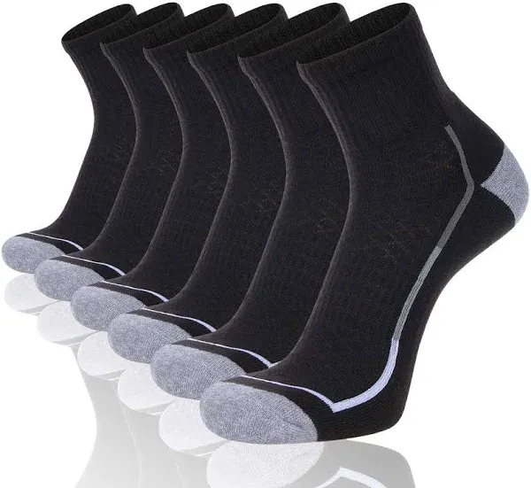 Men&#039;s Athletic Ankle Quarter Socks Men Comfort Cushion One Size A1-grey 6 Pairs