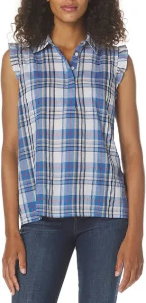 Tommy Hilfiger Women's Sleeveless Ruffle Plaid Popover