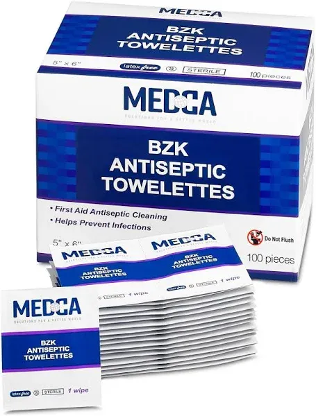 Benzalkonium Chloride Towelletes Hand Wipes – (Pack of 200) Chloride Swabs Individual BZK Single-Use Packets by MEDca 5"x6"