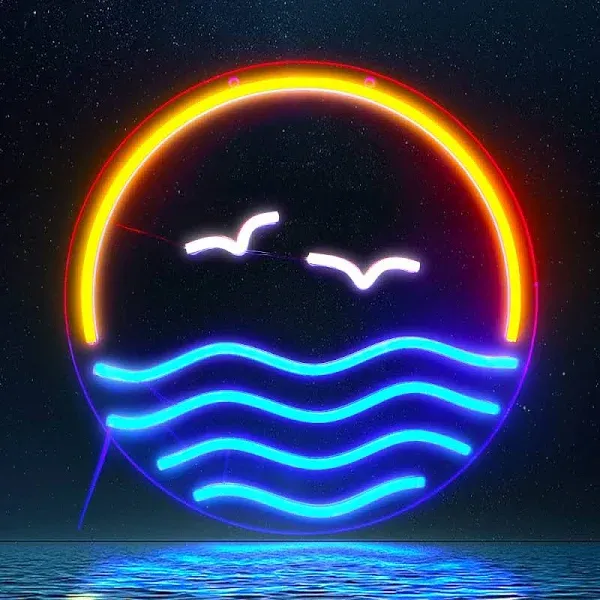 Aclorol Sunset Sunrise Neon Signs Wall Decor Sea Wave LED Neon Sign Aesthetic Room Decor for Bedroom Backdrop Living Room Party Christmas Large LED