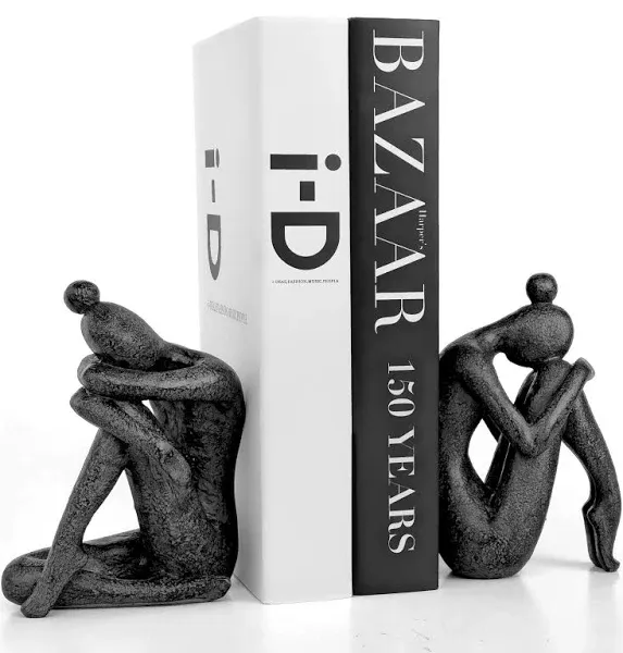 Ambipolar Yoga-Style Black Decorative Bookends Resin Book Stand to Hold Books...