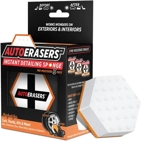 AutoERASERS™ Instant Detailing Car Bikes Wash Sponge, Non-Scratch Car Cleaning Sponge, Dual-Sided Auto Cleaning Sponges Pre-Moistened and Portable for On-The-Go Use, Pack of 12