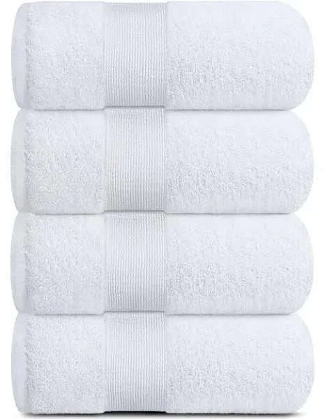 Resort Collection Soft Bath Towels | 28x55 Luxury Hotel Plush & Absorbent Cotton Bath Towel Large [4 Pack, White]