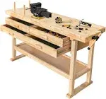 Olympia Tools 60-Inch Wooden Workbench - Rubberwood Workbench with 4-Drawer, 450lbs Weight Capacity - Perfect Workbench for Garage, Workshop and Home