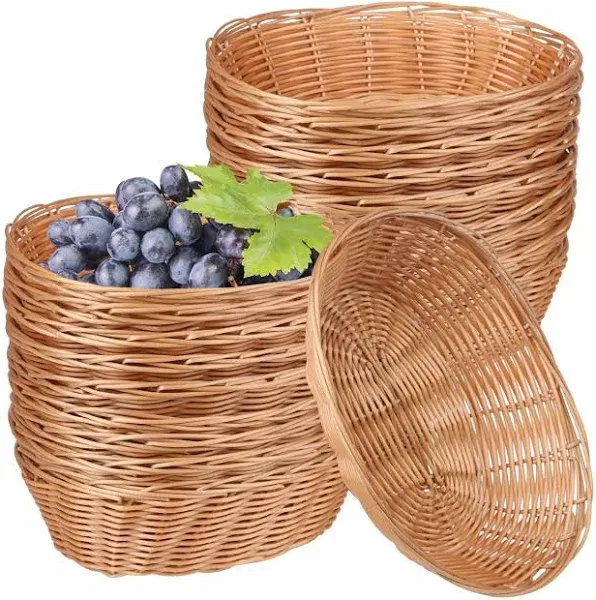 12 Pack Oval Poly Wicker Basket, 10.6x7.9x2.4 Inch Poly Wicker Bread Baskets, Large Size Gift Baskets for Kitchen, Christmas Gifts, Centerpiece Display, Storing Bread, Fruits, Vegetables, by GNIEMCKIN