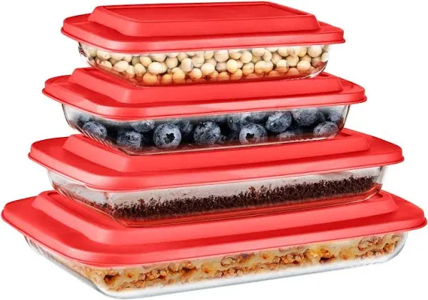 Serenelife 4 Sets of High Borosilicate Rectangular Glass Bakeware Set w/ PE Lid