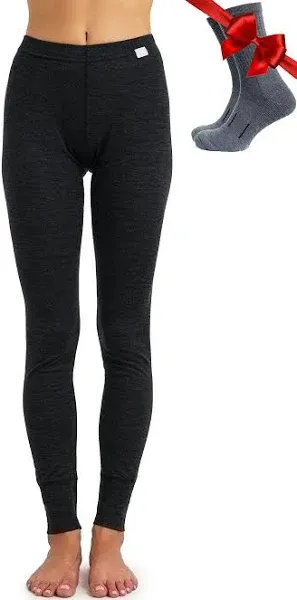 Women's Merino Wool Base Layer Pants 100% Merino Wool Leggings Thermal Underwear Bottoms Light