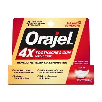 Orajel 4X for Toothache &amp; Gum Pain: Severe Cream Tube 0.33oz- from #1 Oral Pain