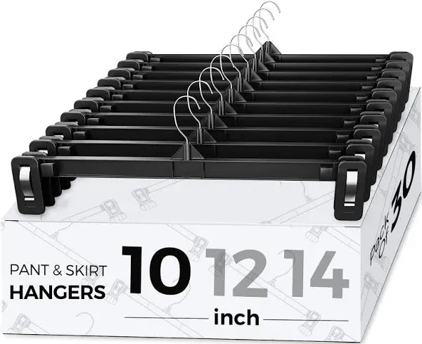 Titan Mall Pants Hangers - 30 Pack, Plastic Skirt Hanger with Non-Slip Big Clips