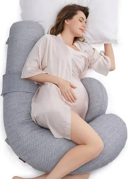 Momcozy Pregnancy Pillows, Original F Shaped Pregnancy Pillows for Sleeping with Adjustable Wedge Pillow, Full Body Support Maternity Pillow for Pregnant Women with Air Layer Cover, Grey