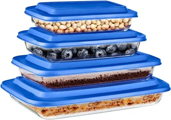 Rectangular Glass Bakeware Set - 4 Sets of High Borosilicate with PE Lid, Blue