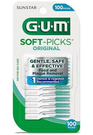 GUM Soft-Picks Original,Easy to Use Dental Picks for Teeth Cleaning and Gum Health, Disposable Interdental Brushes with Convenient Carry Case, Dentist Recommended Dental Picks, 100ct (6pk)