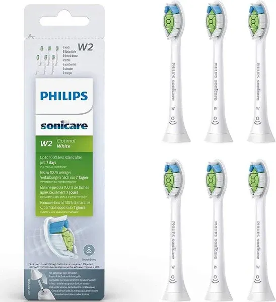 Philips Sonicare Original W2 Optimal White Standard Sonic Toothbrush Heads - 6 Pack in Black (Model HX6066/10)