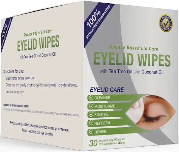 Premium Eyelid Wipes with Tea Tree and Coconut Oil Cleansing Eye Wipes for People Itchy Eyes