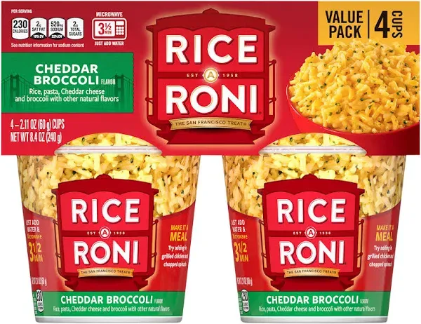 Rice a Roni Cups, Cheddar Broccoli, Individual Cup (Pack of 12 Cups)